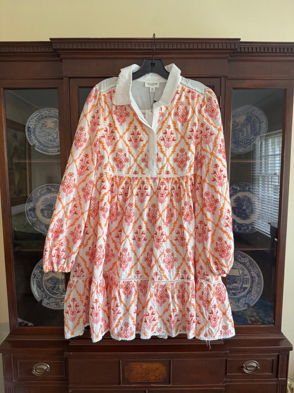 Allison Joy White Dress with Coral & Orange Floral Print